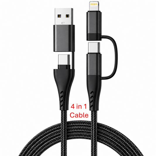 4 in 1 Cable USB-C to USB-C with connectors for USB-A and Lightning