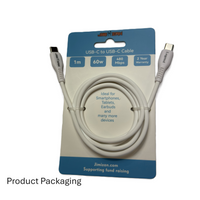 1M USBC to USBC 60W Cable, 480Mbps for data and charging - White