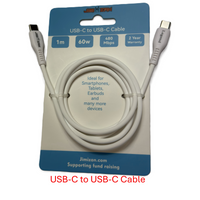 1M USBC to USBC 60W Cable, 480Mbps for data and charging - White