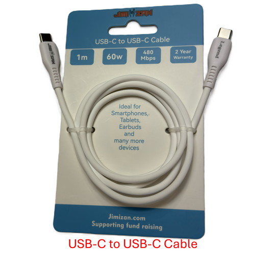 1M USBC to USBC 60W Cable, 480Mbps for data and charging - White