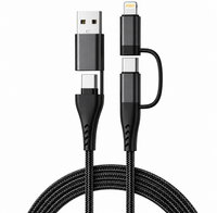 4 in 1 Cable USB-C to USB-C with connectors for USB-A and Lightning
