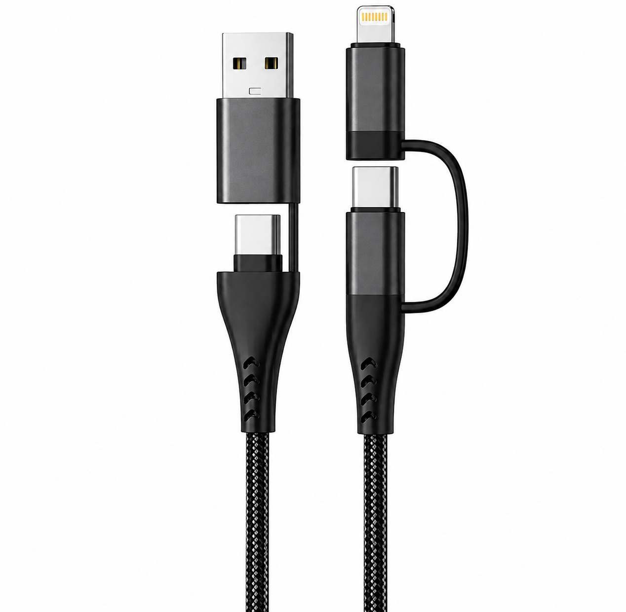 4 in 1 Cable USB-C to USB-C with connectors for USB-A and Lightning