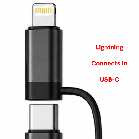 4 in 1 Cable USB-C to USB-C with connectors for USB-A and Lightning