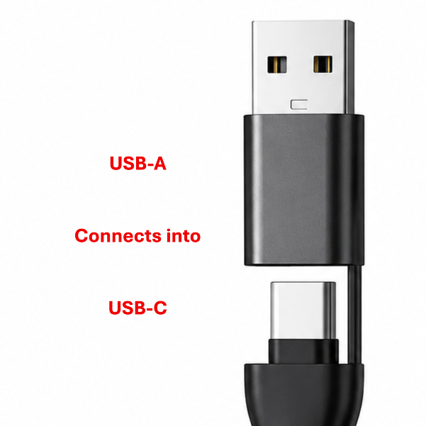 4 in 1 Cable USB-C to USB-C with connectors for USB-A and Lightning
